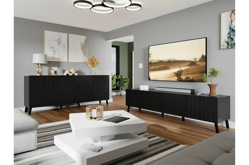 Kintore Möbelset För Vardagsrum Black - Huonekalut - Kalustesetit - Olohuoneen kalustesetit