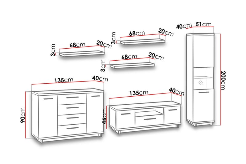 Olohuoneen kalustepaketti Ines - Tammi/Musta - Huonekalut - Kalustesetit - Olohuoneen kalustesetit