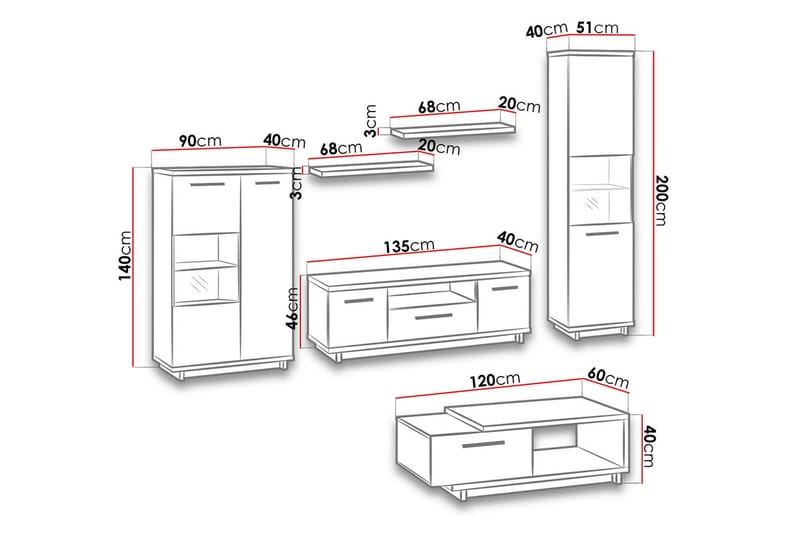 Olohuoneen kalustepaketti Ines - Tammi/Musta - Huonekalut - Kalustesetit - Olohuoneen kalustesetit