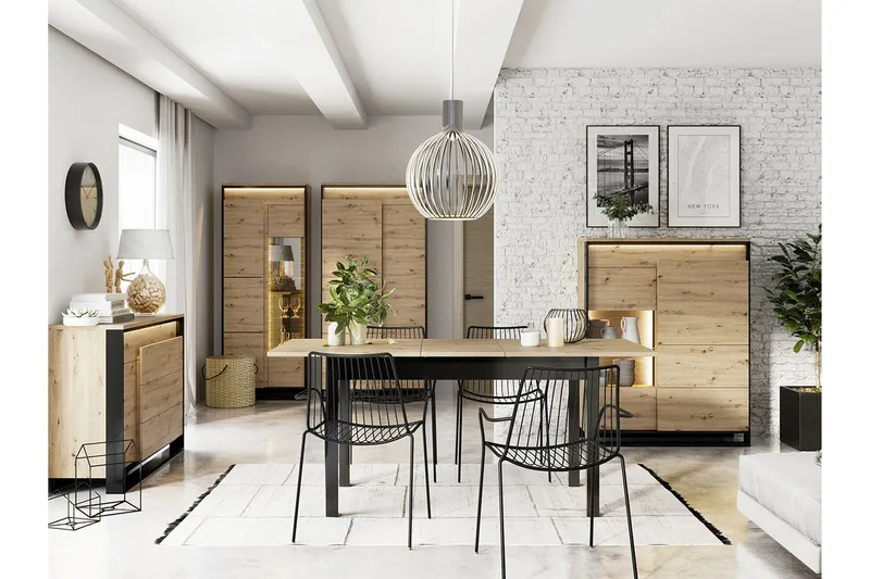 Olohuoneen kalustepaketti Quant - Tammi/Musta - Huonekalut - Kalustesetit - Olohuoneen kalustesetit