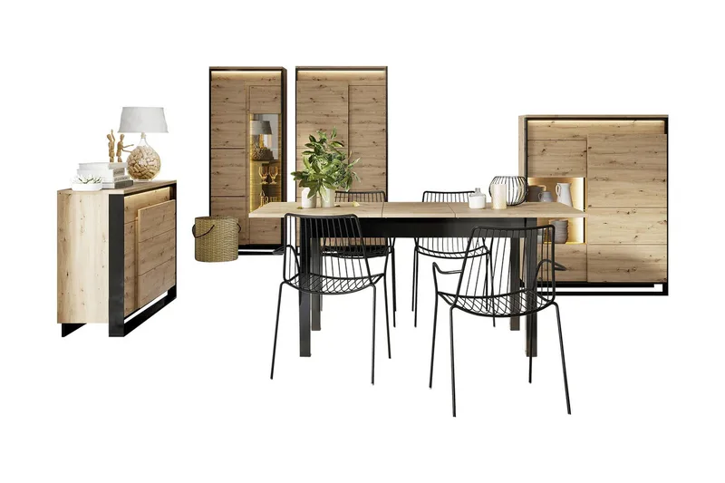 Olohuoneen kalustepaketti Quant - Tammi/Musta - Huonekalut - Kalustesetit - Olohuoneen kalustesetit