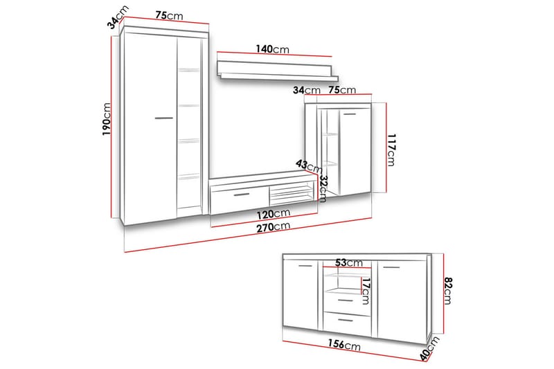 Olohuoneen kalustepaketti Rumba - Beige/Harmaa - Huonekalut - Kalustesetit - Olohuoneen kalustesetit