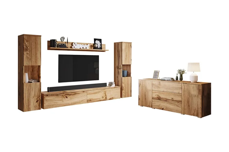 Olohuoneen kalustesetti Carvin Luonnonväri - Luonnonväri - Huonekalut - Kalustesetit - Olohuoneen kalustesetit