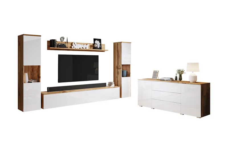 Olohuoneen kalustesetti Carvin Luonnonväri/Valkoinen - Luonnonväri/Valkoinen - Huonekalut - Kalustesetit - Olohuoneen kalustesetit