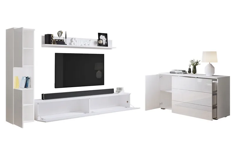 Olohuoneen kalustesetti Carvin Luonnonväri/Valkoinen - Luonnonväri/Valkoinen - Huonekalut - Kalustesetit - Olohuoneen kalustesetit