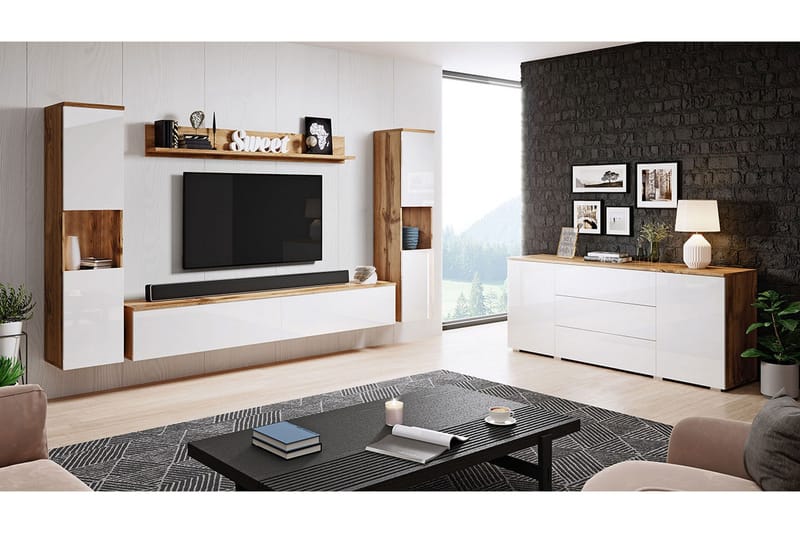 Olohuoneen kalustesetti Carvin Luonnonväri/Valkoinen, Luonnonväri/Valkoinen