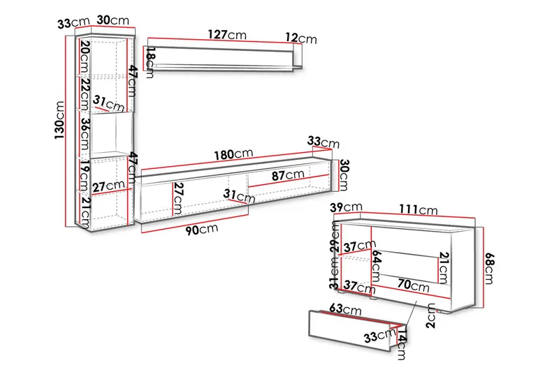 Olohuoneen kalustesetti Carvin Luonnonväri/Valkoinen - Luonnonväri/Valkoinen - Huonekalut - Kalustesetit - Olohuoneen kalustesetit