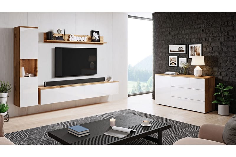 Olohuoneen kalustesetti Carvin Luonnonväri/Valkoinen, Luonnonväri/Valkoinen