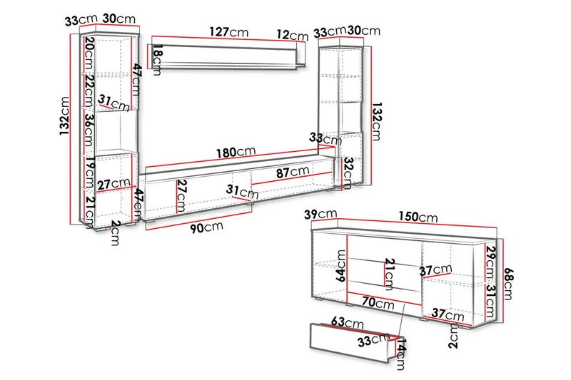Olohuoneen kalustesetti Carvin Luonnonväri/Valkoinen - Luonnonväri/Valkoinen - Huonekalut - Kalustesetit - Olohuoneen kalustesetit