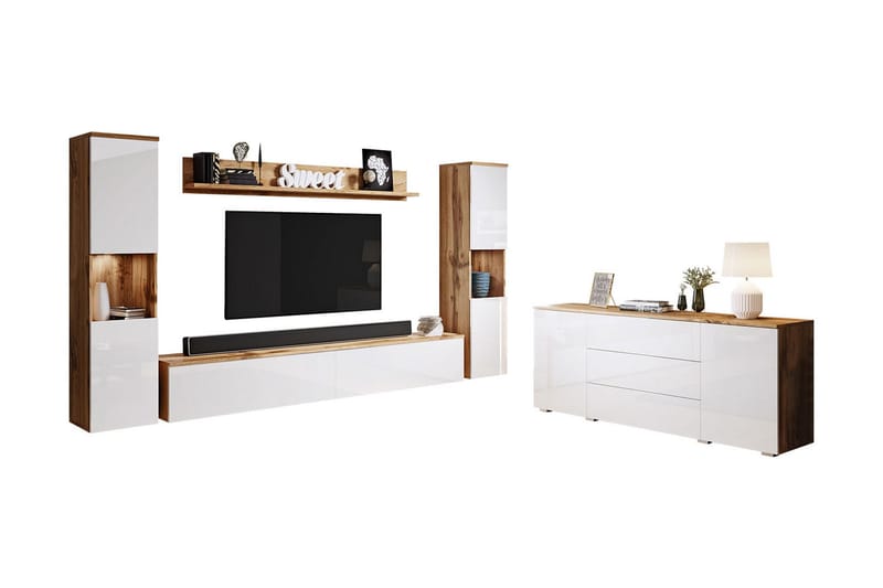 Olohuoneen kalustesetti Carvin Luonnonväri/Valkoinen - Luonnonväri/Valkoinen - Huonekalut - Kalustesetit - Olohuoneen kalustesetit