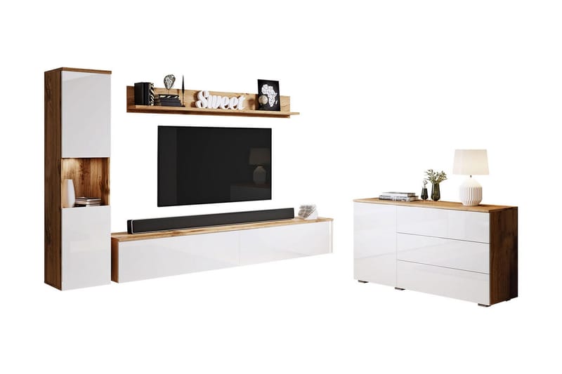 Olohuoneen kalustesetti Carvin Luonnonväri/Valkoinen - Luonnonväri/Valkoinen - Huonekalut - Kalustesetit - Olohuoneen kalustesetit