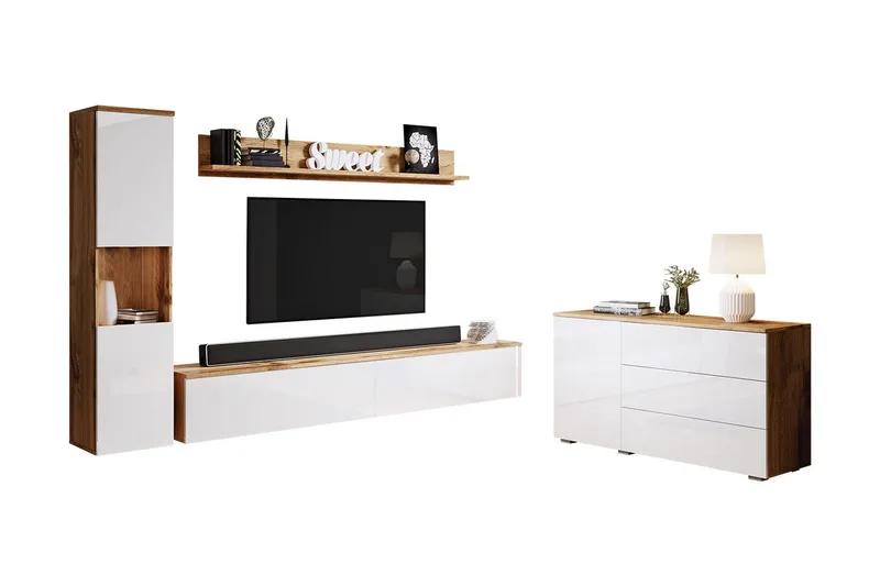 Olohuoneen kalustesetti Carvin Luonnonväri/Valkoinen - Luonnonväri/Valkoinen - Huonekalut - Kalustesetit - Olohuoneen kalustesetit