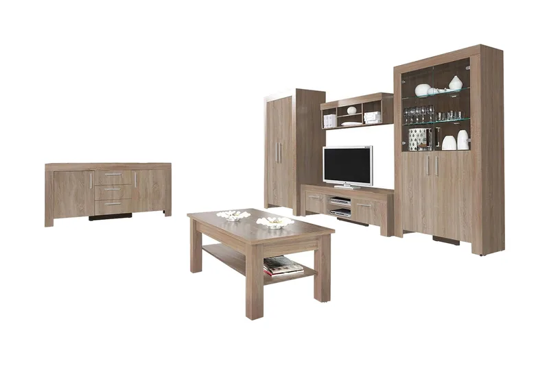 Olohuoneen kalustesetti Cezar - Beige/Ruskea - Huonekalut - Kalustesetit - Olohuoneen kalustesetit