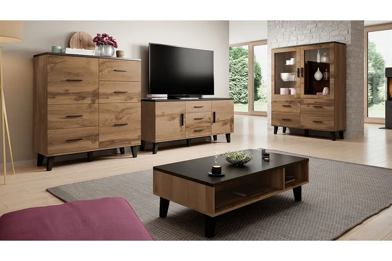 Olohuoneen kalustesetti Dudley, Luonnonväri/Musta