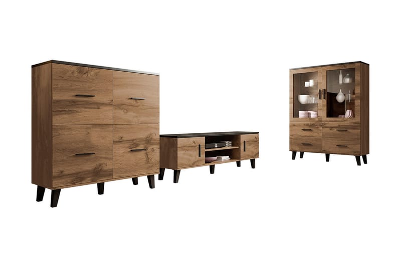 Olohuoneen kalustesetti Dudley - Luonnonväri/Musta - Huonekalut - Kalustesetit - Olohuoneen kalustesetit