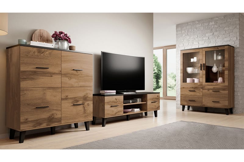 Olohuoneen kalustesetti Dudley, Luonnonväri/Musta