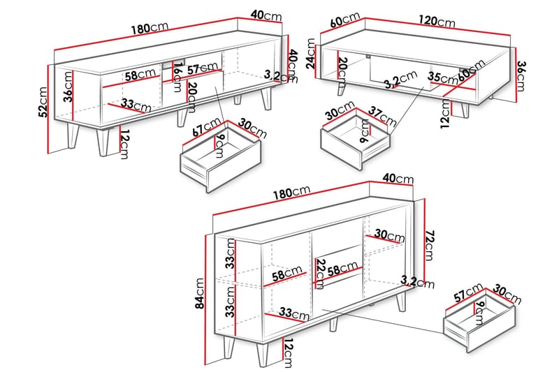 Olohuoneen kalustesetti Kintore - Ruskea - Huonekalut - Kalustesetit - Olohuoneen kalustesetit