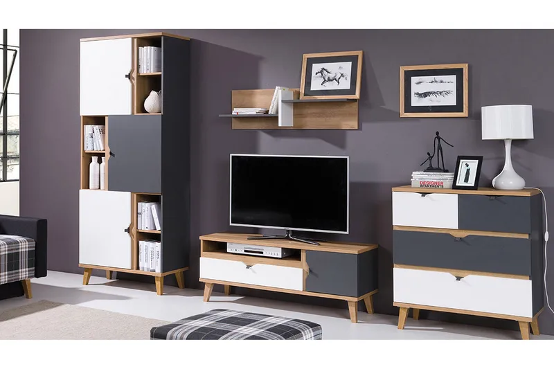 Olohuoneen kalustesetti Memone - Beige / Harmaa / Valkoinen - Huonekalut - Kalustesetit - Olohuoneen kalustesetit