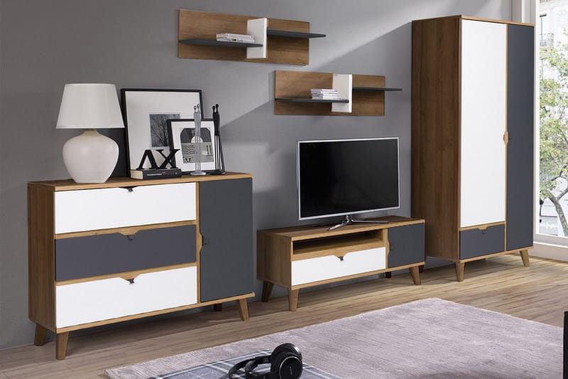 Olohuoneen kalustesetti Memone, Beige / Harmaa / Valkoinen