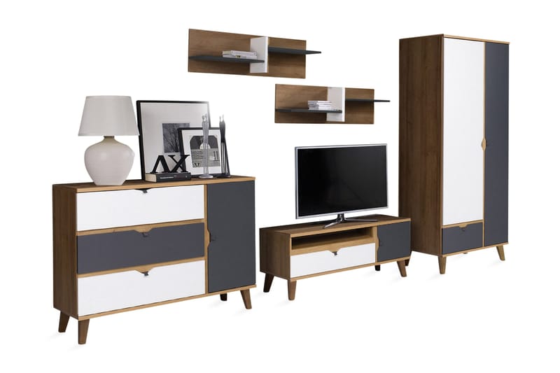 Olohuoneen kalustesetti Memone - Beige / Harmaa / Valkoinen - Huonekalut - Kalustesetit - Olohuoneen kalustesetit