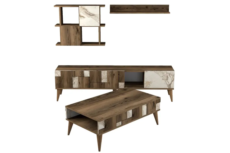 Olohuonesetti Moyano 180 cm - Valkoinen/Tummanruskea - Huonekalut - Kalustesetit - Olohuoneen kalustesetit