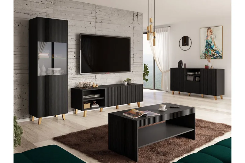 Strontian Möbelset För Vardagsrum Scandinavian Choice Black - Huonekalut - Kalustesetit - Olohuoneen kalustesetit