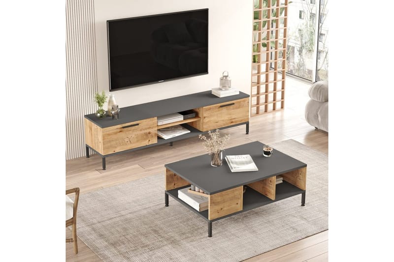 Olohuoneen kalustesetti Galloway atlantinmänty / antrasiitti - Harmaa - Huonekalut - Kalustesetit - Olohuoneen kalustesetit