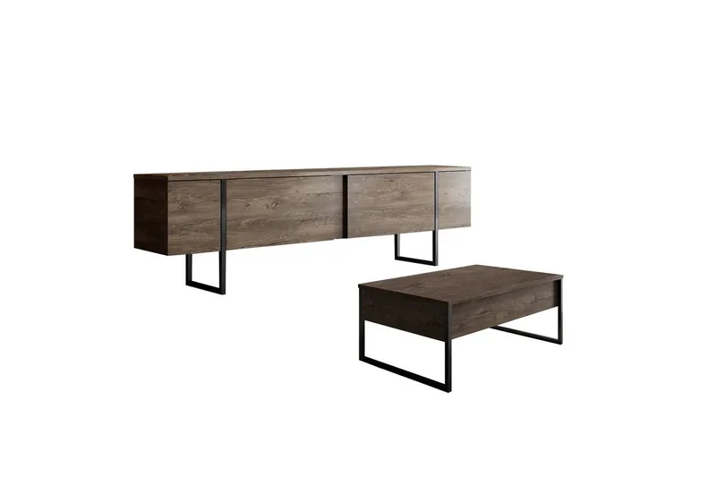 Olohuoneen kalustesetti Masafumie-setti Pähkinä / Musta - Pähkinä / Musta - Huonekalut - Kalustesetit - Olohuoneen kalustesetit