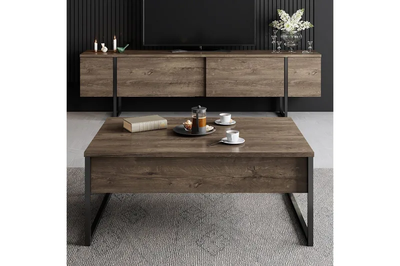 Olohuoneen kalustesetti Masafumie-setti Pähkinä / Musta - Pähkinä / Musta - Huonekalut - Kalustesetit - Olohuoneen kalustesetit