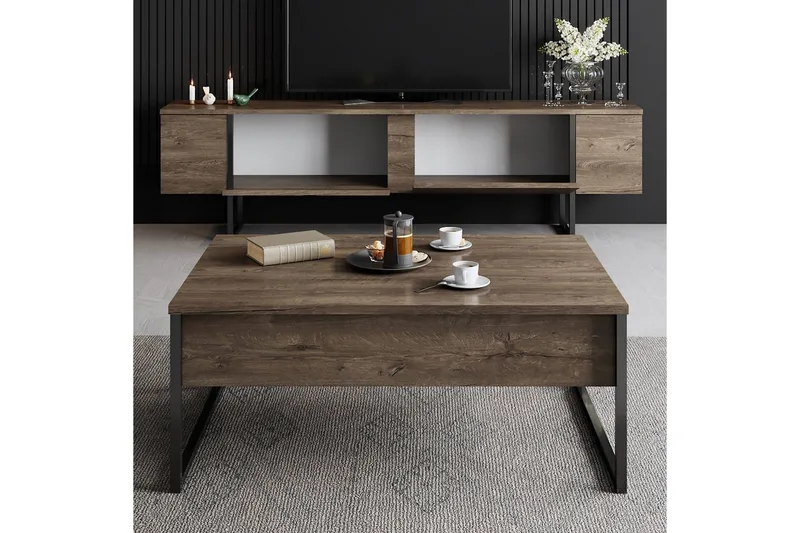 Olohuoneen kalustesetti Masafumie-setti Pähkinä / Musta - Pähkinä / Musta - Huonekalut - Kalustesetit - Olohuoneen kalustesetit