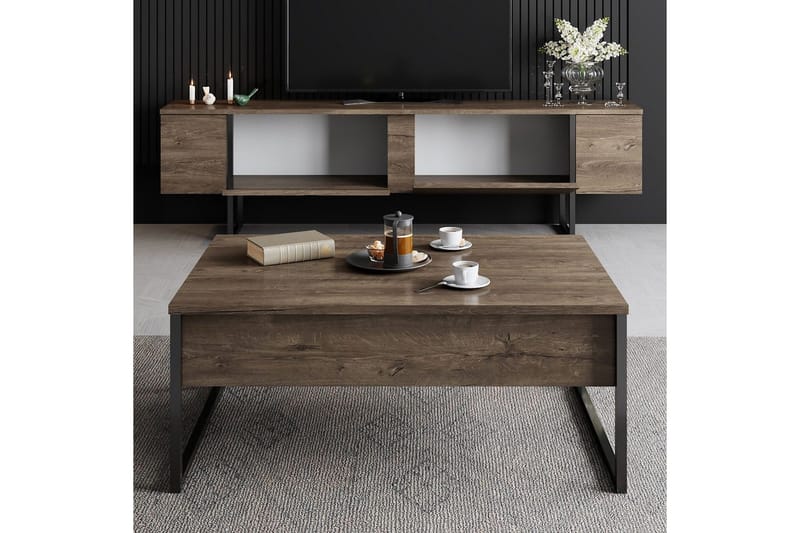 Olohuoneen kalustesetti Masafumie-setti Pähkinä / Musta - Pähkinä / Musta - Huonekalut - Kalustesetit - Olohuoneen kalustesetit