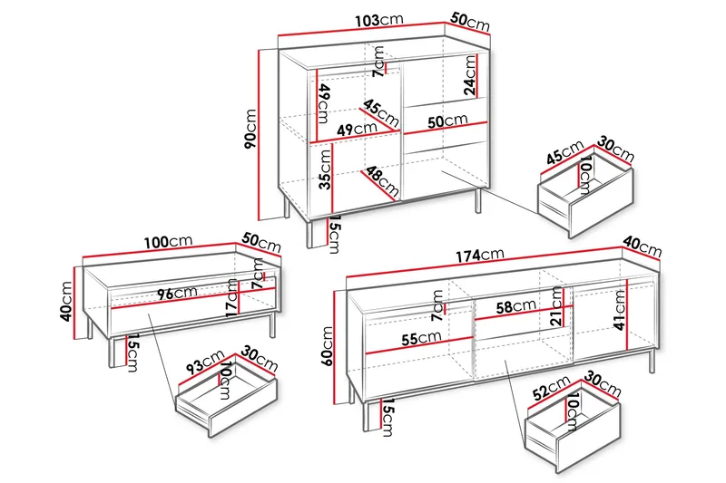 Olohuonekalustesetti Bjurholm - Valkoinen - Huonekalut - Kalustesetit - Olohuoneen kalustesetit