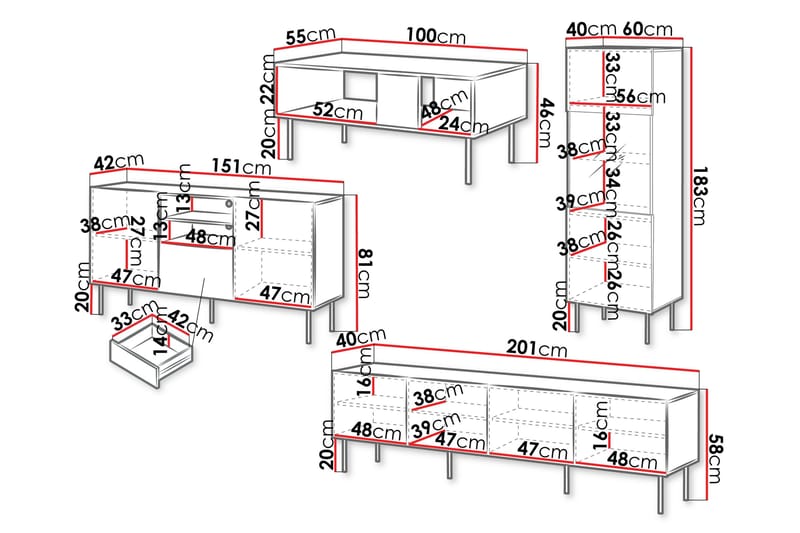 Olohuonekalustesetti Hammarstrand - Pähkinäpuu - Huonekalut - Kalustesetit - Olohuoneen kalustesetit