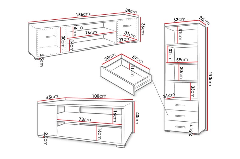 Olohuonekalustesetti Lindesberg - Valkoinen - Huonekalut - Kalustesetit - Olohuoneen kalustesetit