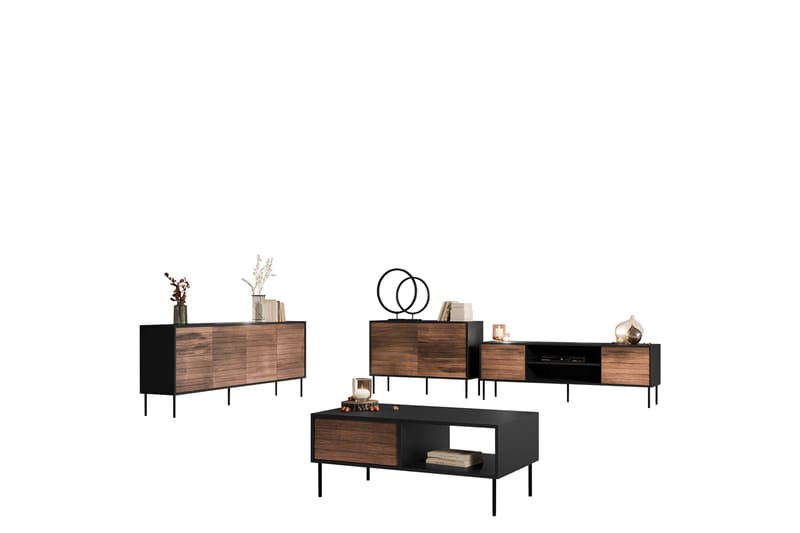 Olohuonekalustesetti Soublet, Musta/Pähkinäpuu