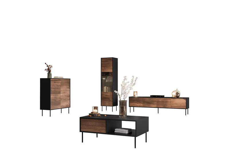Olohuonekalustesetti Soublet, Musta/Pähkinäpuu