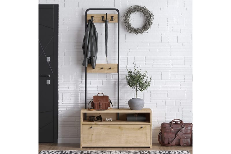 Orlis Eteiskalustesetti - Pähkinä/Musta - Huonekalut - Kalustesetit - Eteisen kalustesetit