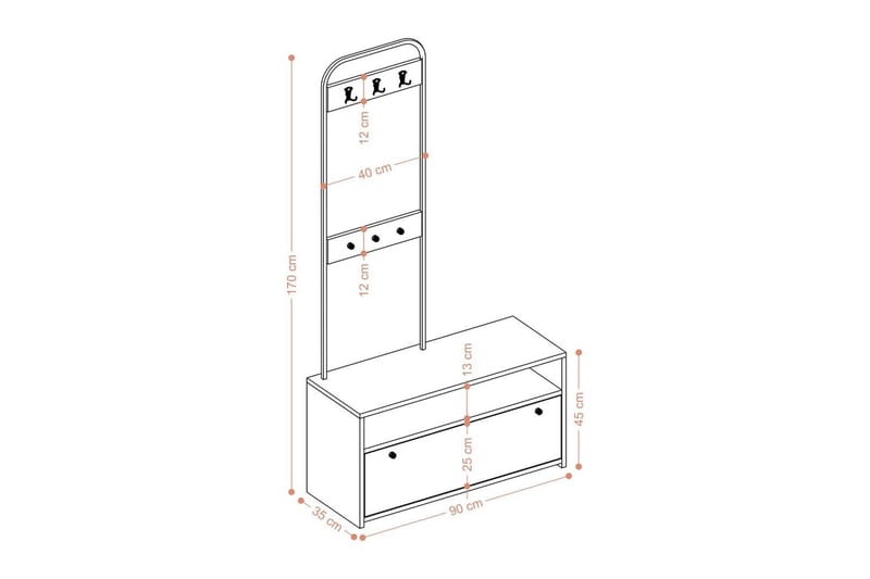 Orlis Eteiskalustesetti - Pähkinä/Musta - Huonekalut - Kalustesetit - Eteisen kalustesetit