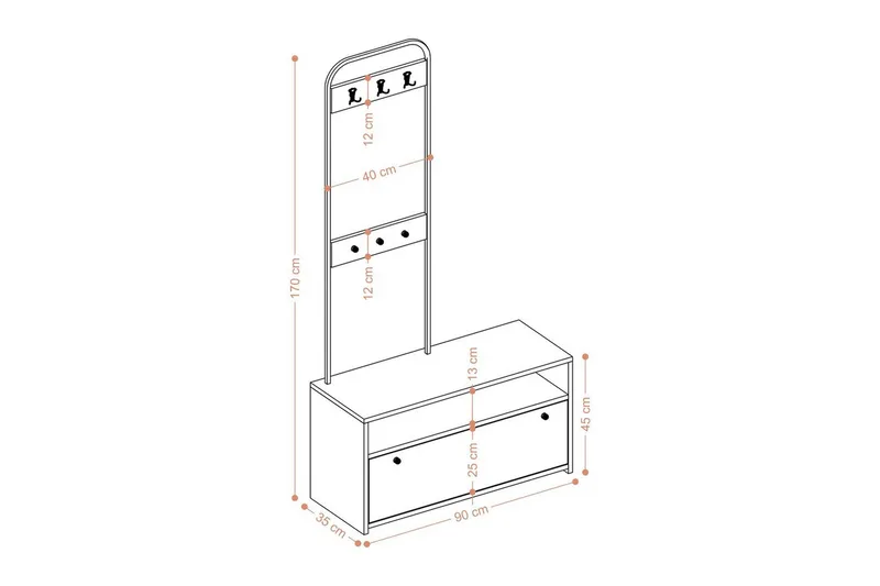 Orlis Eteiskalustesetti - Pähkinä/Musta - Huonekalut - Kalustesetit - Eteisen kalustesetit