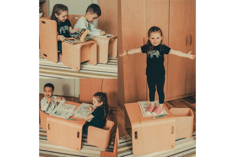 Pöytä- ja tuolisetti (3 osaa) Miraeny Luonnollinen - Luonnollinen - Huonekalut - Lasten kalusteet - Lasten pöydät