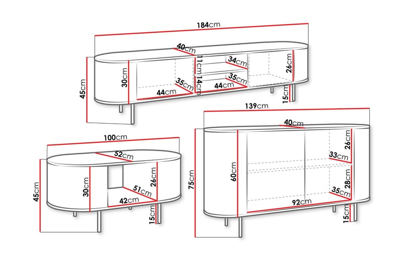 Pantego-Huonekalusetti Olohuoneeseen - Ruskea - Huonekalut - Kalustesetit - Olohuoneen kalustesetit