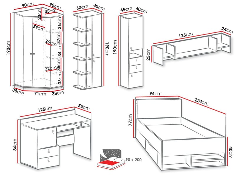 Planeta Makuuhuoneen Kalustesetti - Huonekalut - Kalustesetit - Makuuhuoneen kalustesetit