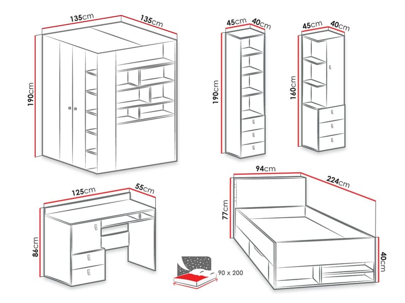 Planeta Makuuhuoneen Kalustesetti - Huonekalut - Kalustesetit - Makuuhuoneen kalustesetit
