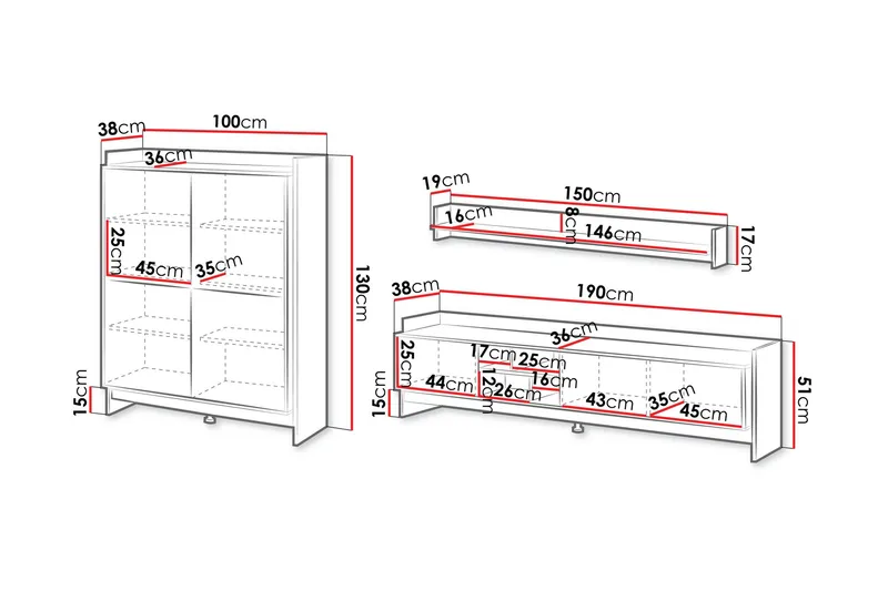Polina Huonekalusetti Olohuoneeseen - Ruskea / Musta - Huonekalut - Kalustesetit - Olohuoneen kalustesetit