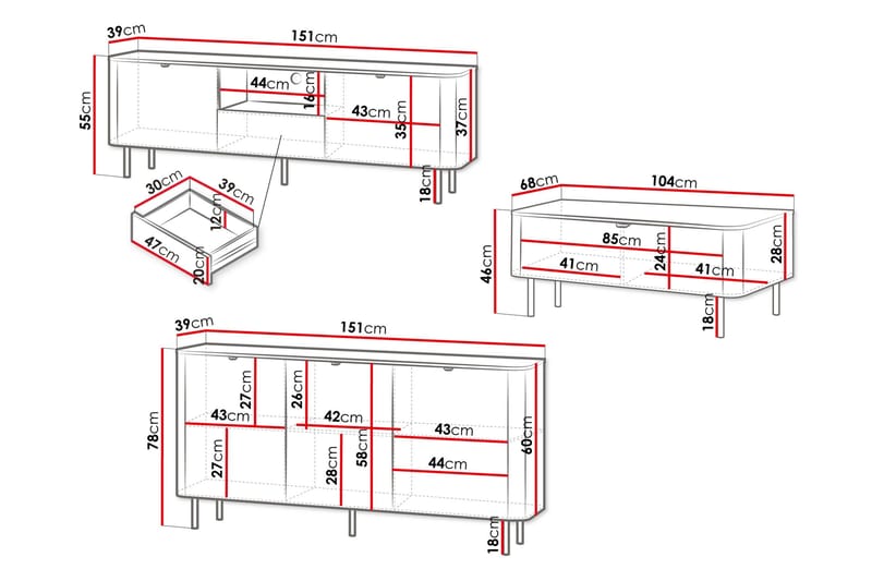 Pollena-Huonekalusetti Olohuoneeseen - Ruskea - Huonekalut - Kalustesetit - Olohuoneen kalustesetit