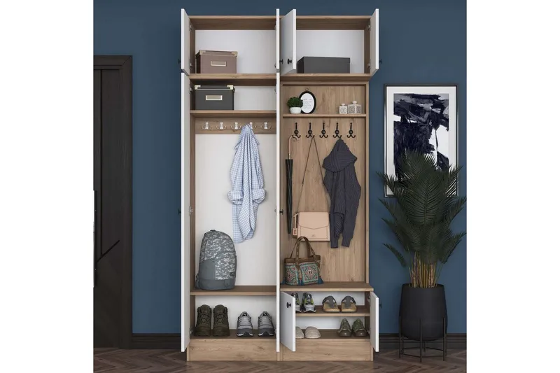 Quorra Eteiskalustesetti - Pähkinä/Valkoinen - Huonekalut - Kalustesetit - Eteisen kalustesetit