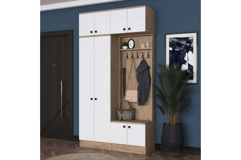 Quorra Eteiskalustesetti - Pähkinä/Valkoinen - Huonekalut - Kalustesetit - Eteisen kalustesetit