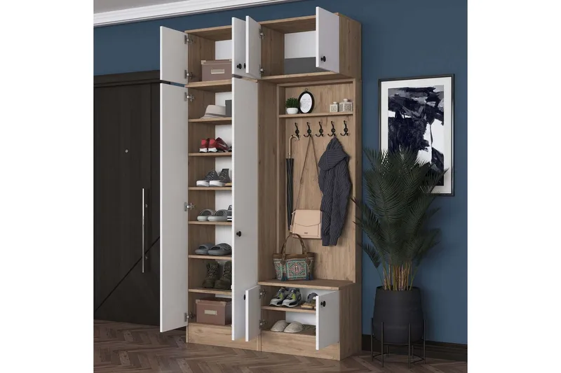 Quorra Eteiskalustesetti - Pähkinä/Valkoinen - Huonekalut - Kalustesetit - Eteisen kalustesetit