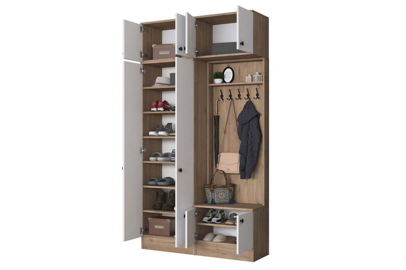 Quorra Eteiskalustesetti - Pähkinä/Valkoinen - Huonekalut - Kalustesetit - Eteisen kalustesetit