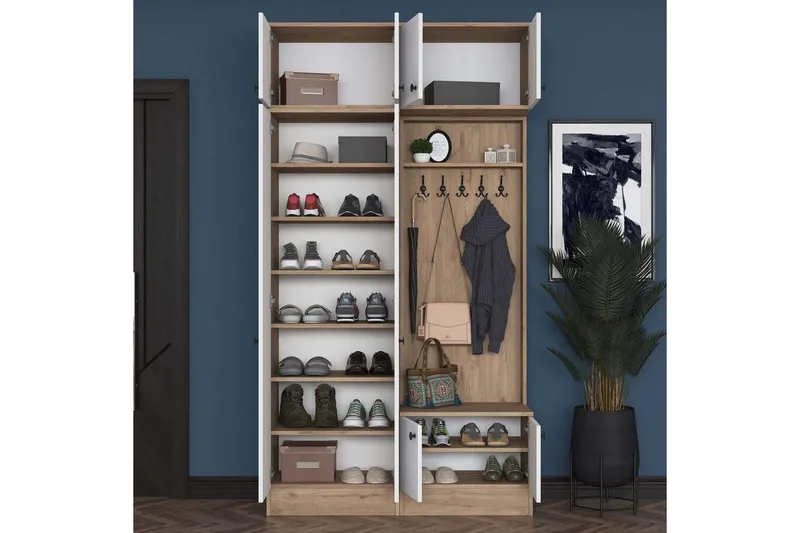 Quorra Eteiskalustesetti - Pähkinä/Valkoinen - Huonekalut - Kalustesetit - Eteisen kalustesetit